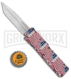 Lightning American Flag D/A OTF Automatic Knife - Tanto Satin Plain -Best Knife Shop Lightning American Flag DA OTF Auto Tanto Satin GX 33329 jr bottlecap large