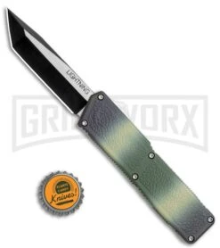 Lightning Camo D/A OTF Automatic Knife - Tanto Two Tone -Best Knife Shop Lightning Camo DA OTF Auto Tanto TT GX 34136 jr bottlecap 2 large