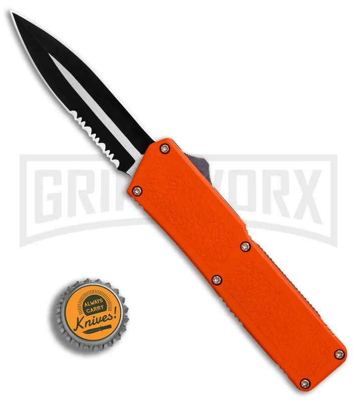 Lightning Orange D/A OTF Automatic Knife - Dagger Two-Tone Serr 6 Lightning Orange D/A OTF Automatic Knife - Dagger Two-Tone Serr - Image 4