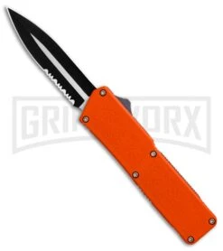 Lightning Orange D/A OTF Automatic Knife - Dagger Two-Tone Serr
