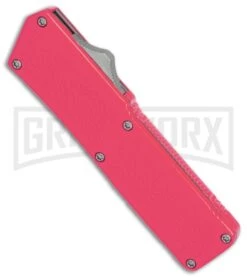 Lightning Pink D/A OTF Automatic Knife - Dagger Satin Serr -Best Knife Shop Lightning Pink DA Dagger Satin Serr BP 27491 er spine large