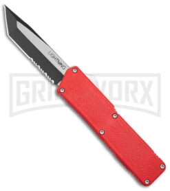 Lightning Red D/A OTF Automatic Knife - Tanto Two Tone Serr