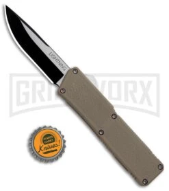 Lightning Tan D/A OTF Automatic Knife - Two-Tone Plain -Best Knife Shop Lightning Tan DA OTF Auto TT Plain GX 30810 jr bottlecap large