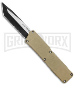 Lightning Tan D/A OTF Automatic Knife - Tanto Two Tone Serrated