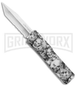 Lightning White Zombie D/A OTF Automatic Knife - Tanto Satin Serrated