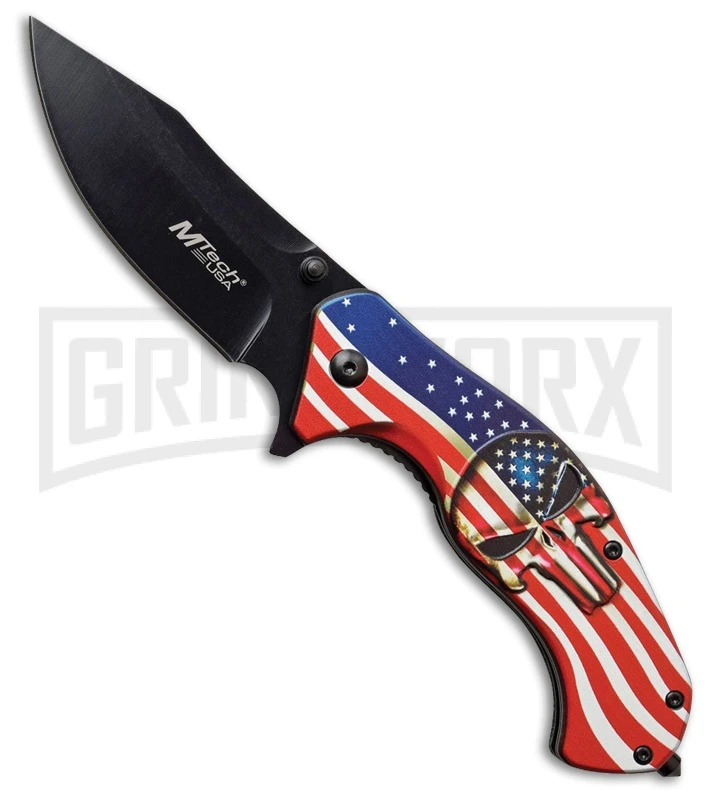 M-Tech USA Punish American Flag Aluminum Spring Assisted Knife - Black Plain 3 M-Tech USA Punish American Flag Aluminum Spring Assisted Knife - Black Plain