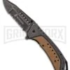 M-Tech USMC Iron Clad Gray/Brown Spring Assisted Knife - Black Stonewash Serr -Best Knife Shop M Tech USMC Iron Clad gray brown black sw serr BHQ 64281 er large