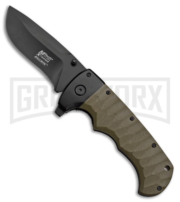 M-Tech Xtreme Ballistic Sentinel OD Green Spring Assisted Knife - Black Plain 3 M-Tech Xtreme Ballistic Sentinel OD Green Spring Assisted Knife - Black Plain