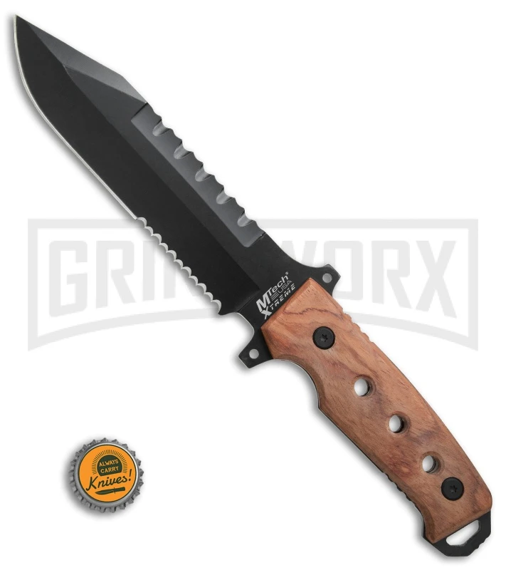 M-Tech Xtreme Stingray Wood Fixed Blade Knife - Black Serr 6 M-Tech Xtreme Stingray Wood Fixed Blade Knife - Black Serr - Image 4