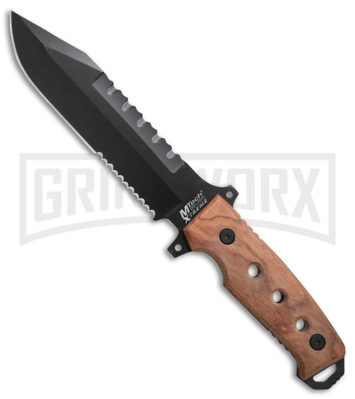 M-Tech Xtreme Stingray Wood Fixed Blade Knife - Black Serr 3 M-Tech Xtreme Stingray Wood Fixed Blade Knife - Black Serr