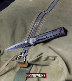 Smith & Wesson Spring Assisted Finger Actuator Tanto OTF Knife - Black Serr -Best Knife Shop MP OTF Spring Assisted Spear Point Knife Gray Black BHQ 80731 kp lifestyle web large 2