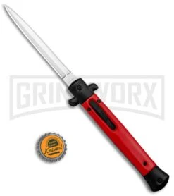 Mago 11" Red Dagger Italian Stiletto OTF Automatic Knife - Satin Plain -Best Knife Shop Mago 11in Red Dagger Italian Stiletto OTF Auto Satin GX 37207 jr bottlecap large