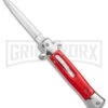 Mago 9" Red Italian Stiletto OTF Automatic - Dagger Satin Plain W/o Clip -Best Knife Shop Mago 9in Red Stiletto OTF Auto Dagger Satin GX 38916 jr large