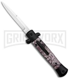 Mago 9" Sidewinder Italian Stiletto OTF Auto Knife Black - Bayonet Satin Plain