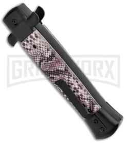 Mago 9" Sidewinder Italian Stiletto OTF Auto Knife Black - Bayonet Satin Plain -Best Knife Shop Mago 9in Sidewinder Italian Stiletto OTF Auto Black Bayo Satin GX 37208 jr side large