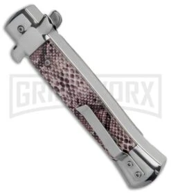 Mago 9" Diamondback Italian Stiletto OTF Automatic Knife - Satin Plain 9 Mago 9" Diamondback Italian Stiletto OTF Automatic Knife - Satin Plain -Best Knife Shop Mago 9in Sidewinder Stiletto Italian Dagger OTF Auto Satin GX 37055 jr side large