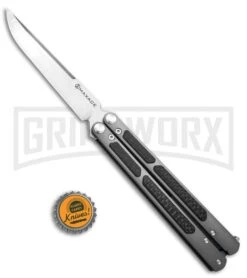 Maxace Covenant Titanium/CF Drop Point Balisong - Satin Plain -Best Knife Shop Maxace Covenant Butterfly Gray Handle Satin Blade Drop Point GX 37723 td size large