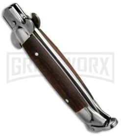 9" Medteh Dark Wood Russian Stiletto Automatic Knife - Satin Plain -Best Knife Shop Meditex 9in Dark Wood Russian Stiletto BP 18121 dl side large