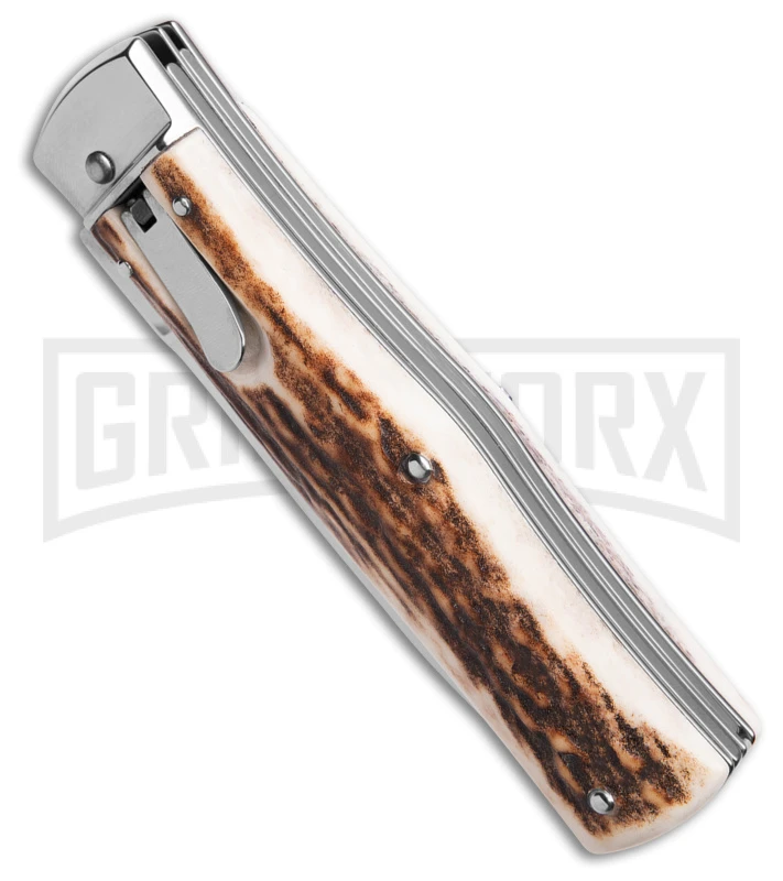 Mikov 241 Predator Stag Automatic Lever Lock Knife W/ Saw & Pocket Clip 4 Mikov 241 Predator Stag Automatic Lever Lock Knife W/ Saw & Pocket Clip - Image 2