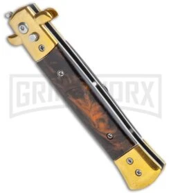 Milano 9" Stiletto Gold/Brown Acrylic Automatic Knife - Bayonet -Best Knife Shop Milano 9in Gold Italian Stiletto Gold Brown Acrylic Auto Bayo Gold GX 36256 jr spine large