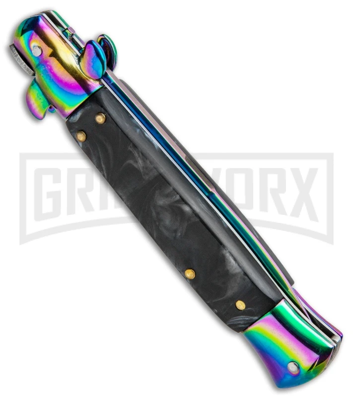 Milano 9" Black Swirl Italian Style Automatic Knife - Bayonet Spectrum 5 Milano 9" Black Swirl Italian Style Automatic Knife - Bayonet Spectrum - Image 3