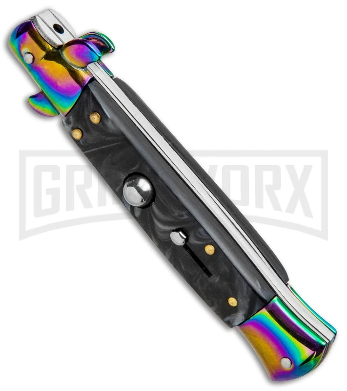 Milano 9" Black Swirl Italian Style Automatic Knife - Bayonet Spectrum 4 Milano 9" Black Swirl Italian Style Automatic Knife - Bayonet Spectrum - Image 2