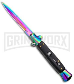 Milano 9" Italian Stiletto Black Wood Automatic Knife - Bayonet Spectrum