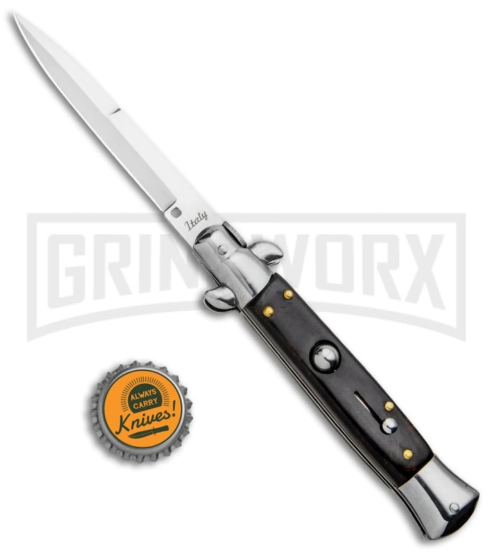 Milano 9" Italian Stiletto Brown Acrylic Automatic Knife - Bayonet Satin 7 Milano 9" Italian Stiletto Brown Acrylic Automatic Knife - Bayonet Satin - Image 5