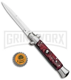 Milano 9" Italian Stiletto Red Swirl Automatic Knife - Bayonet Satin 11 Milano 9" Italian Stiletto Red Swirl Automatic Knife - Bayonet Satin -Best Knife Shop Milano 9in Italian Stiletto Red Swirl Auto Bayo Satin GSE019MRD GX 33536 jr bottlecap large