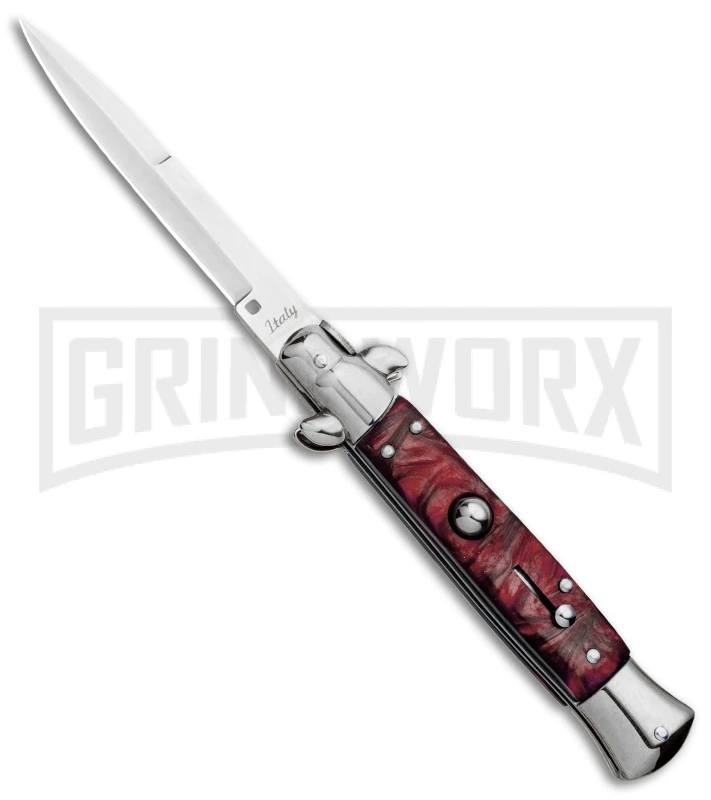 Milano 9" Italian Stiletto Red Swirl Automatic Knife - Bayonet Satin 3 Milano 9" Italian Stiletto Red Swirl Automatic Knife - Bayonet Satin