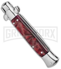 Milano 9" Italian Stiletto Red Swirl Automatic Knife - Bayonet Satin 9 Milano 9" Italian Stiletto Red Swirl Automatic Knife - Bayonet Satin -Best Knife Shop Milano 9in Italian Stiletto Red Swirl Auto Bayo Satin GSE019MRD GX 33536 jr side large