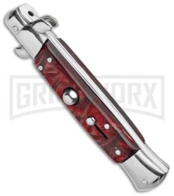Milano 9" Italian Stiletto Red Swirl Automatic Knife - Bayonet Satin 8 Milano 9" Italian Stiletto Red Swirl Automatic Knife - Bayonet Satin -Best Knife Shop Milano 9in Italian Stiletto Red Swirl Auto Bayo Satin GSE019MRD GX 33536 jr spine large