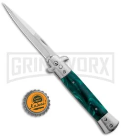 Milano 9" Stiletto Green Swirl Automatic Knife - Bayonet -Best Knife Shop Milano 9in Stiletto Green Swirl Auto Bayo GX 35313 jr bottlecap large