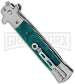 Milano 9" Stiletto Green Swirl Automatic Knife - Bayonet -Best Knife Shop Milano 9in Stiletto Green Swirl Auto Bayo GX 35313 jr side large