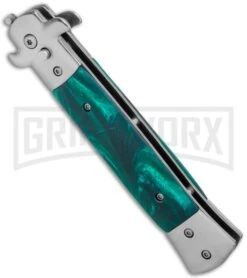 Milano 9" Stiletto Green Swirl Automatic Knife - Bayonet -Best Knife Shop Milano 9in Stiletto Green Swirl Auto Bayo GX 35313 jr spine large