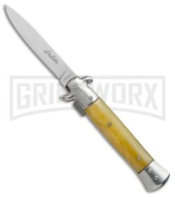 Milano Classic Yellow Stiletto-Style Spring Assisted Knife - Satin Flat