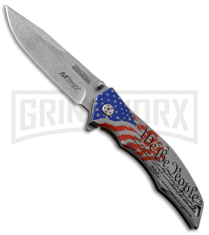 Mtech Constitution USA Gray Flag Spring Assisted Knife - Stonewash Plain 3 Mtech Constitution USA Gray Flag Spring Assisted Knife - Stonewash Plain