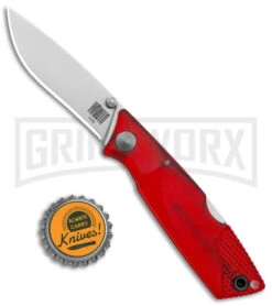 Ontario Wraith Ice Series Fire Red GFN Lockback Folding Knife - Satin Plain -Best Knife Shop Ontario Wraith Red Satin BHQ 125563 jr bottlecap large
