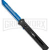 Paragon Estiletto Black Bolt Automatic OTF Knife - Blue Tanto -Best Knife Shop Paragon Estiletto Tanto OTF Auto Black Lightning Bolt Blue Serr EST T LB B CBLU BHQ 103600 jr large