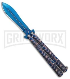 Chalkhill Balisong Butterfly Knife - Blue Spear Point Pattern Handles