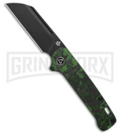 QSP Penguin Black/Green Fat Carbon Slip Joint Knife - Black Stonewash Plain