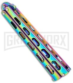 Monarch Integral Black Balisong Butterfly Knife - Spectrum Plain -Best Knife Shop Rainbow Balisong Butterfly Knife GX 37611 td side large