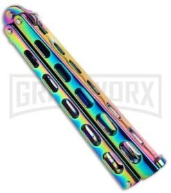 Monarch Integral Black Balisong Butterfly Knife - Spectrum Plain -Best Knife Shop Rainbow Balisong Butterfly Knife GX 37611 td spine large