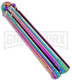 Rainbow Balisong Tanto Compound Butterfly Knife - Rainbow Plain -Best Knife Shop Rainbow Bone Balisong DP Compound Butterfly Knife BF 201 2 GX 37590 jr side large