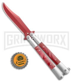 Regal Flipper Red Swirl Balisong Butterfly Knife - Green Plain -Best Knife Shop Red Swirl Balisong CP Butterfly Red GX 40649 jr bottlecap large