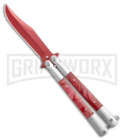 Regal Flipper Red Swirl Balisong Butterfly Knife - Green Plain