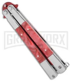 Regal Flipper Red Swirl Balisong Butterfly Knife - Green Plain -Best Knife Shop Red Swirl Balisong CP Butterfly Red GX 40649 jr spine large