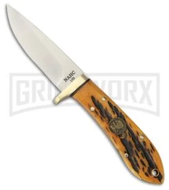 Rite Edge Hunter's Classic Brown Bone Fixed Blade Knife - Satin Plain