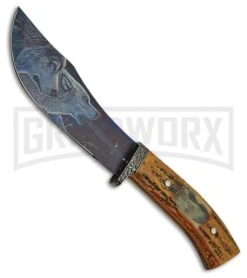 Rite Edge Howler Wolf Imitation Stag Fixed Blade Knife - Black Plain