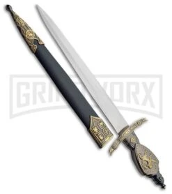 Rite Edge Lion Crusader Dagger Gold Fixed Blade Knife - Satin Plain